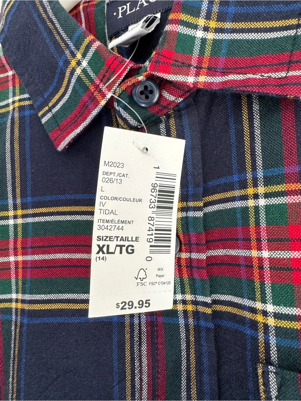 The Children's Place Boys Plaid Button-Down Shirt Sz 14